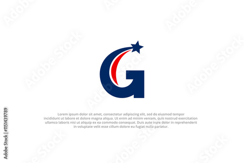 letter g shooting star american usa flag logo