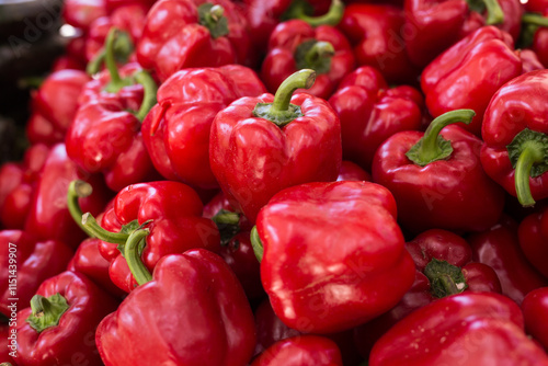 Red pepper on market counter