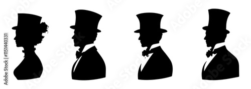 Vintage Silhouettes of Elegant Figures in Top Hats