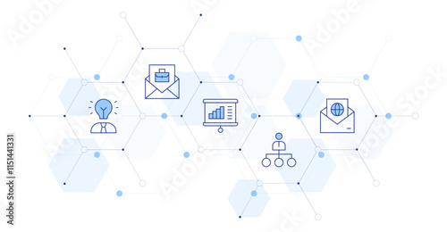 Business Banner Vector Illustration with Icon Style in Between. Line Duotone icon. Containing hired, hierarchy, business, presentation, pioneer