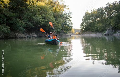 Family paddling together 