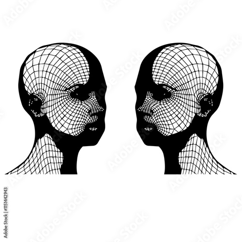 silhouette of a person in line art meridian Y2K style