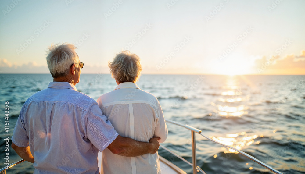 Fototapeta premium Older adults on wellness retreat Copy space fit elderly couple relaxing outdoors happy aging couple retired couple enjoying sunset
