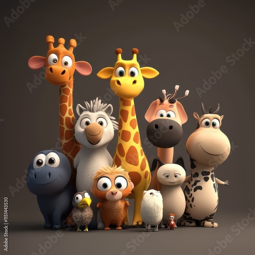 Adorable Cartoon Animals Grouped Together In A Friendly Pose