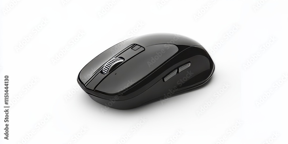 Black wireless optical mouse isolated on a clean white background, showcasing its sleek design and functionality. This black wireless optical mouse is perfect for effortless navigation. Black wireless optical mouse isolated on a clean white background, showcasing its sleek design and functionality. This black wireless optical mouse is perfect for effortless navigation.