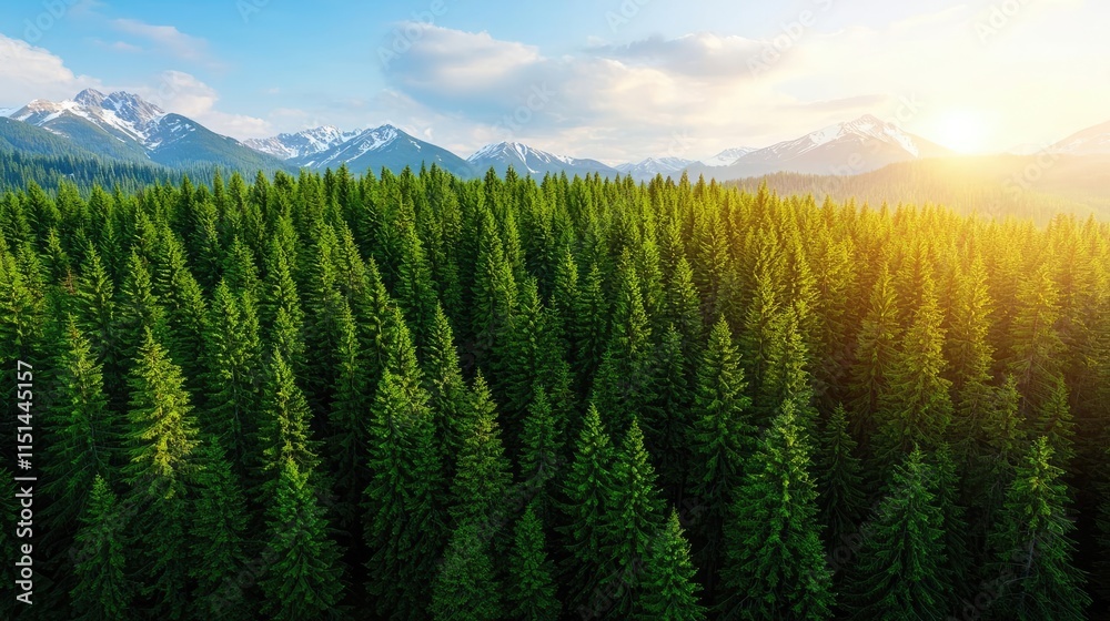 Aerial View forest idea. Aerial view of lush green forest with mountains and sunlight creating a serene landscape. Aerial View forest idea. Aerial view of lush green forest with mountains and sunlight creating a serene landscape.