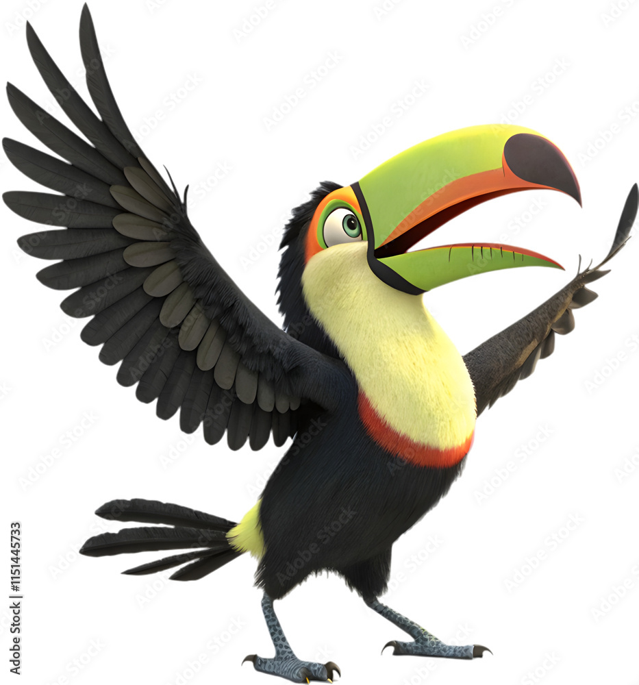 Obraz premium Adorable Keel-billed toucan cartoon clipart, perfect for tropical-themed illustrations and projects.