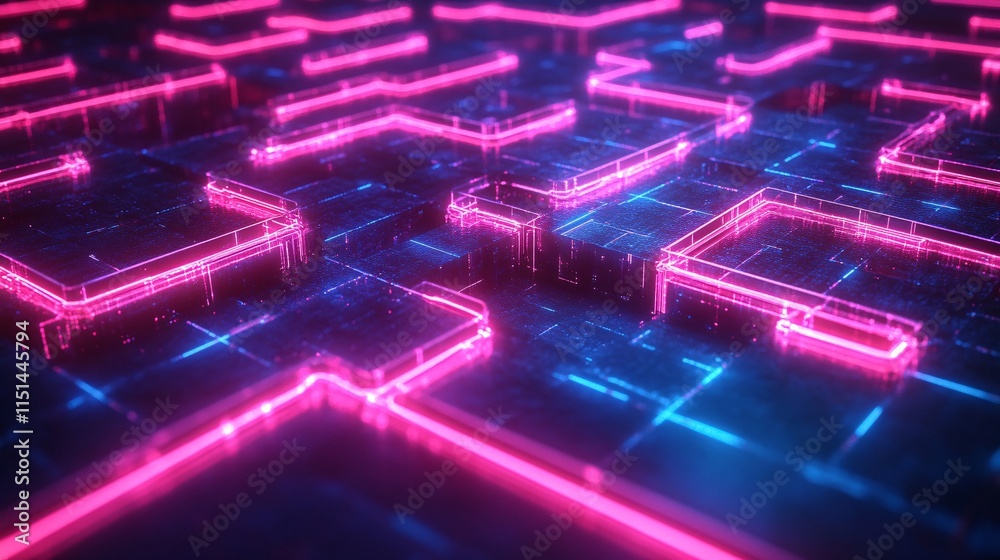 Obraz premium A high-tech neon maze of interconnected pathways representing AI-driven marketing strategies and futuristic computer networks