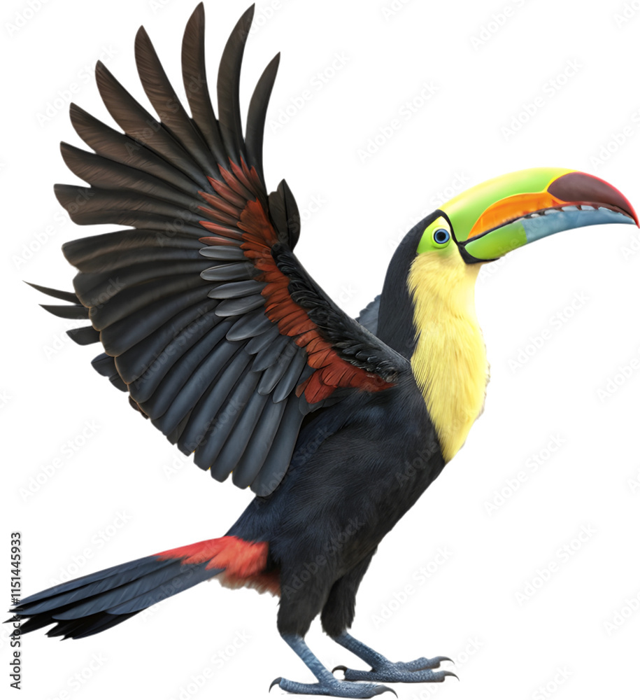 Obraz premium Adorable Keel-billed toucan cartoon clipart, perfect for tropical-themed illustrations and projects.