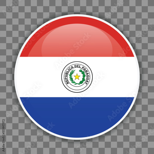 Paraguayan flag icon on checkered background. Round vector icon for mobile apps, UI or web design