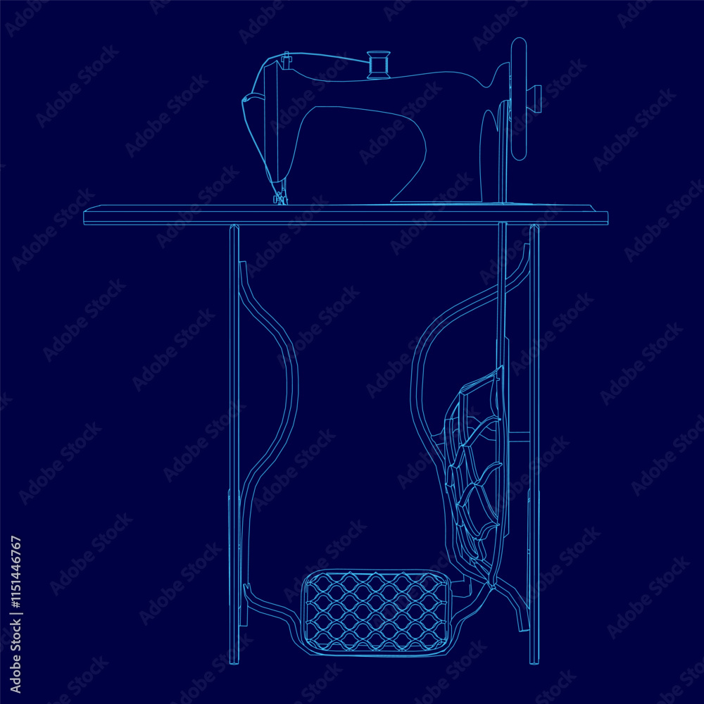 Fototapeta premium Sewing Machine Line contour, Outline Vector Symbol Illustration. Side view
