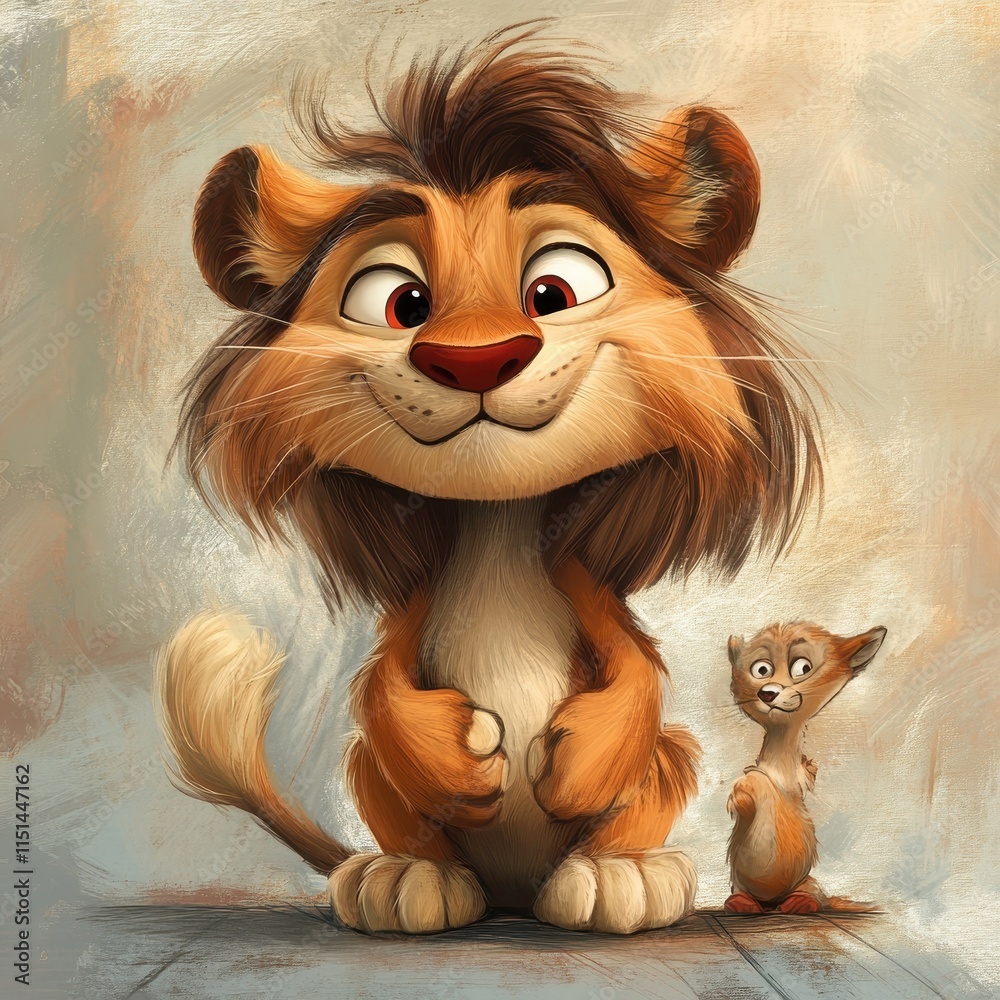 A Friendly Lion Cub and Small Animal Companion A Friendly Lion Cub and Small Animal Companion