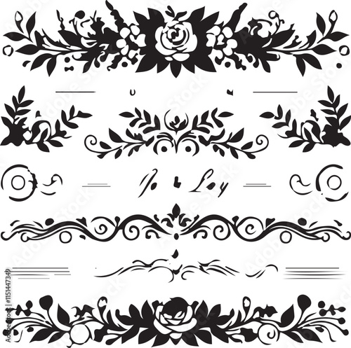 A symphony of swirls and blooms!  Black and white floral flourishes, ready to add a touch of elegance to any project. ✨ #floraldesign