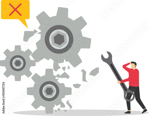 Maintenance. Repairing and restoring broken business. Modern vector illustration in flat style.

