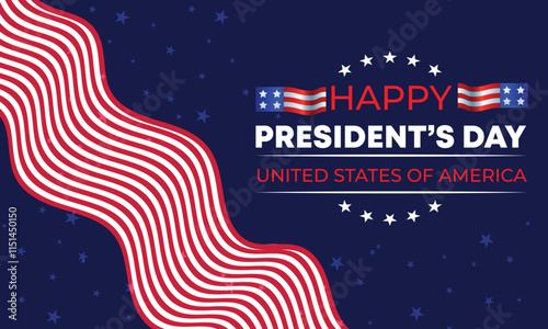 Happy Presidents Day with stars,ribbon and american flag.In February in United States and Canada.Poster, card, banner,template,background. Vector illustration.