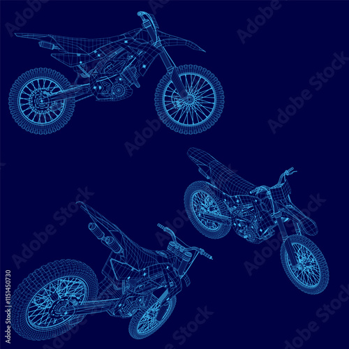 bike wireframe ,bike outline set images , Vector illustration. 3D