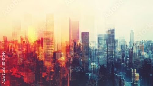 Dynamic Cityscape Panorama: Vibrant Abstract View of Modern Architecture