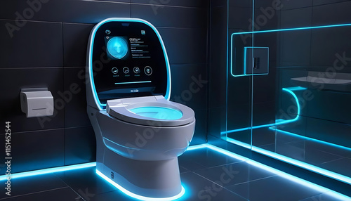 Modern Smart Toilet with Futuristic Interactive Touchscreen in High-Tech Bathroom