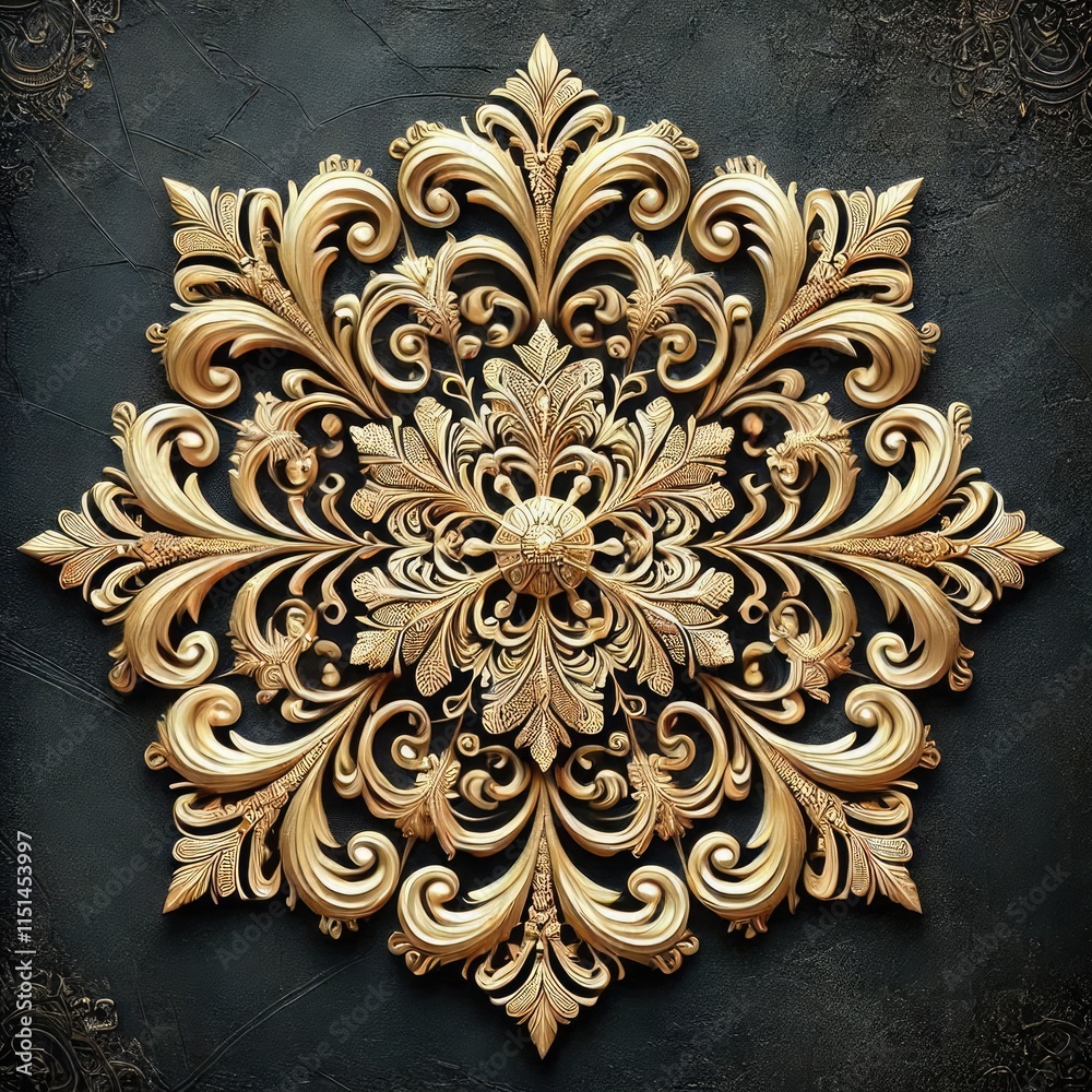 Golden Snowflake on Black Textured Background Golden Snowflake on Black Textured Background