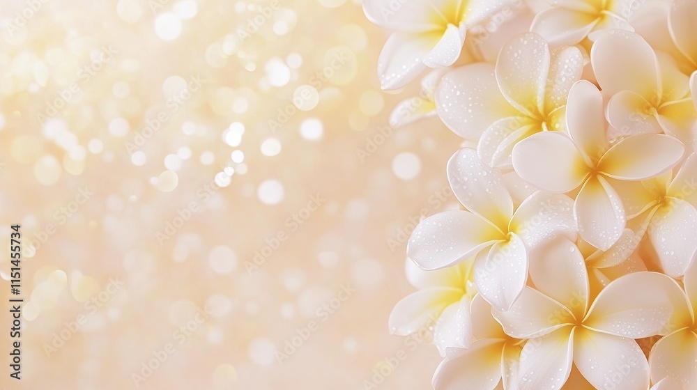 elegant white frangipani flower on a smooth white surface, showcasing serene floral beauty elegant white frangipani flower on a smooth white surface, showcasing serene floral beauty
