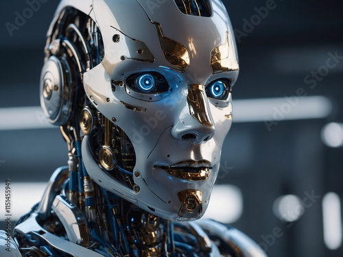 A futuristic humanoid robot with intricate, cutting-edge technology photo