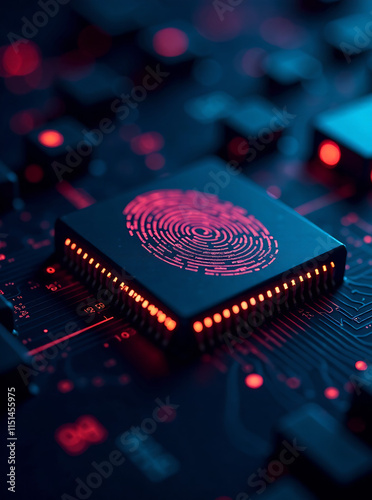 A fingerprint on a microchip, symbolized by digital technology to enhance cybersecurity and privacy new image