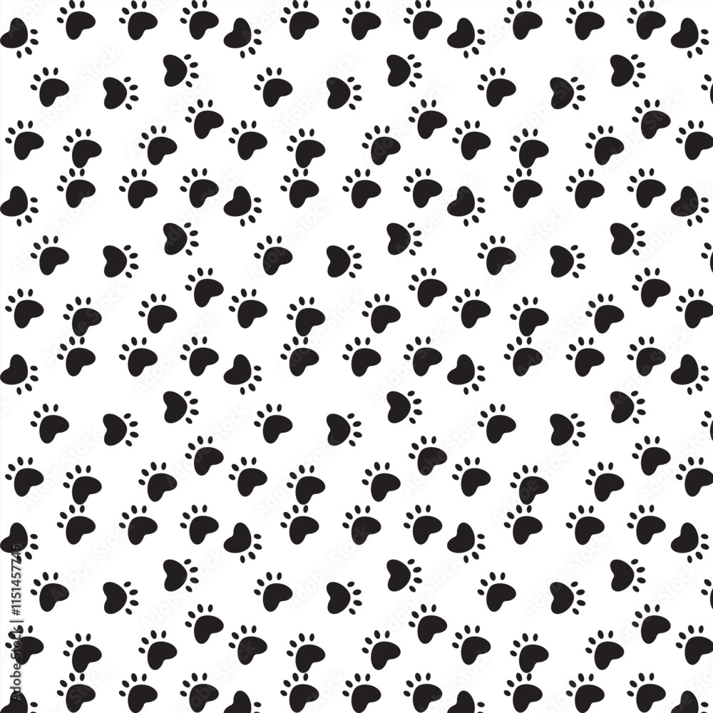 Cute paw seamless pattern. Repeating cartoon black dog or cat on white background. vector illustration Cute paw seamless pattern. Repeating cartoon black dog or cat on white background. vector illustration