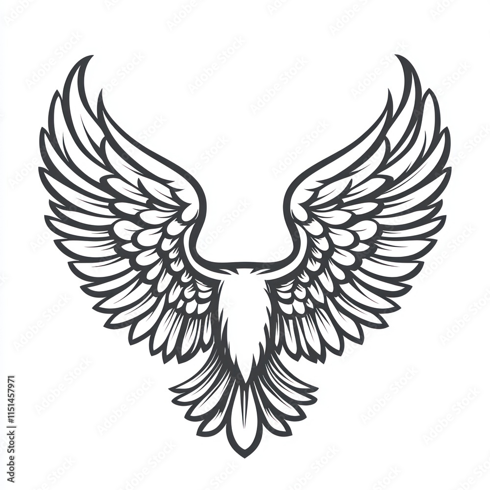 Monochrome eagle wings spread wide, rear view. Monochrome eagle wings spread wide, rear view.