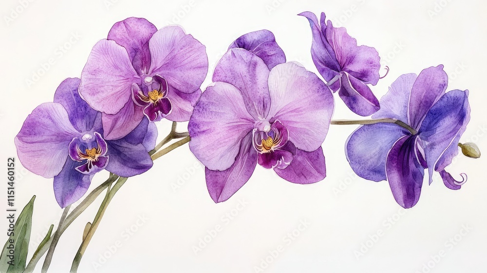 Obraz premium Watercolor of Purple Orchids on White Background Natural Beauty