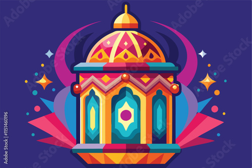 Colorful decorative lantern surrounded by vibrant foliage and floral elements illuminated with a glowing candlelight during festive celebrations