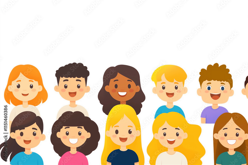 Diverse group of children smiling warmly against a light background, symbolizing unity and inclusion with space for messaging. A perfect fit for positive and welcoming themes. Diverse group of children smiling warmly against a light background, symbolizing unity and inclusion with space for messaging. A perfect fit for positive and welcoming themes.
