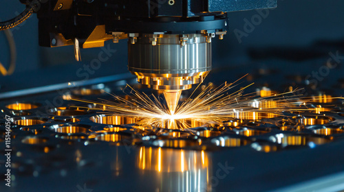 CNC Milling Machine Performing High-Speed Precision Laser Cutting of Metal Components in an Industrial Setting photo