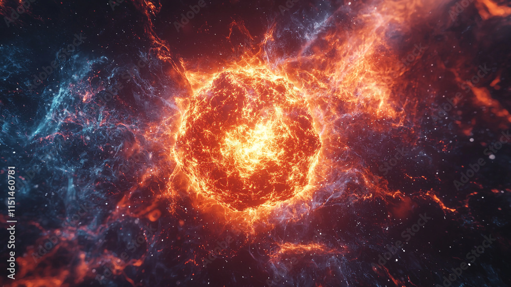 Obraz premium Fiery Nebula Cosmic Energy Star Burst Space Background Galaxy