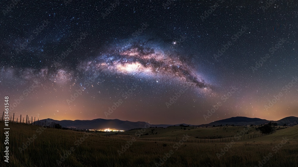 Stunning Panoramic View of the Milky Way Over Serene Landscape Stunning Panoramic View of the Milky Way Over Serene Landscape