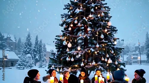 christmas tree with snow