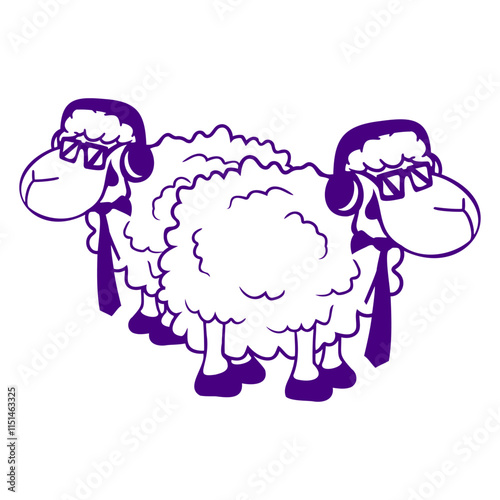 2 Sheep Sunglasses Music Party Dj Team Friends Fun Design Lover Art Vector Illustration Card T-Shirt Poster Sticker Graphic Print Decorative Drawing Isolated Logo Decoration Symbol Creative Cool Style