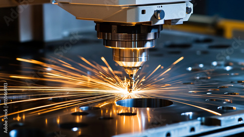 CNC Milling Machine Performing High-Speed Precision Laser Cutting of Metal Components in an Industrial Setting photo