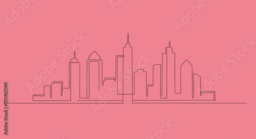 Minimalist Continuous Line Cityscape Editable Stroke Urban Skyline Vector Illustration
