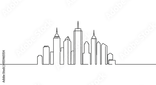 Minimalist Continuous Line Cityscape Editable Stroke Urban Skyline Vector Illustration
