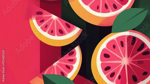 Overlapping grapefruit segments digital art abstract background modern design colorful environment creative viewpoint