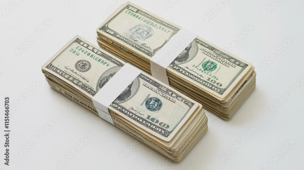Bundles of dollars isolated on white background. Different banknotes set. Money cash and finance stack. Vector illustration Bundles of dollars isolated on white background. Different banknotes set. Money cash and finance stack. Vector illustration