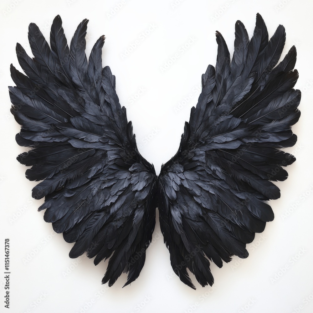 Obraz premium black feathered wings on a white background