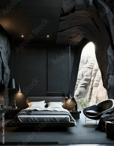 A room with a bed and elements of industry like metal and steel in the background photo