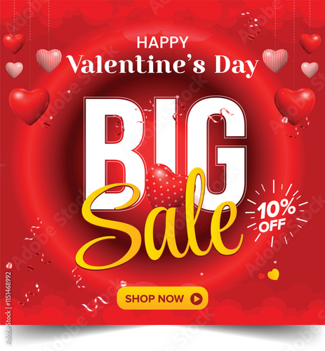 10 ten percent off - Valentines Day, Big Sale,  Valentines day sale or promo, social media template.