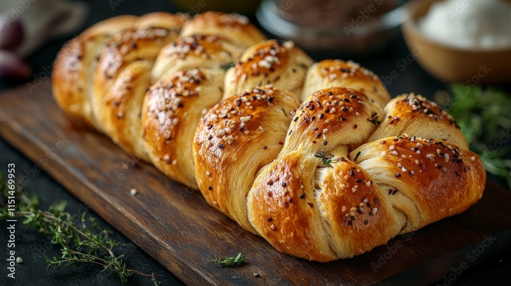 Rustic Garlic Babka Bread on Dark Background Rustic Garlic Babka Bread on Dark Background