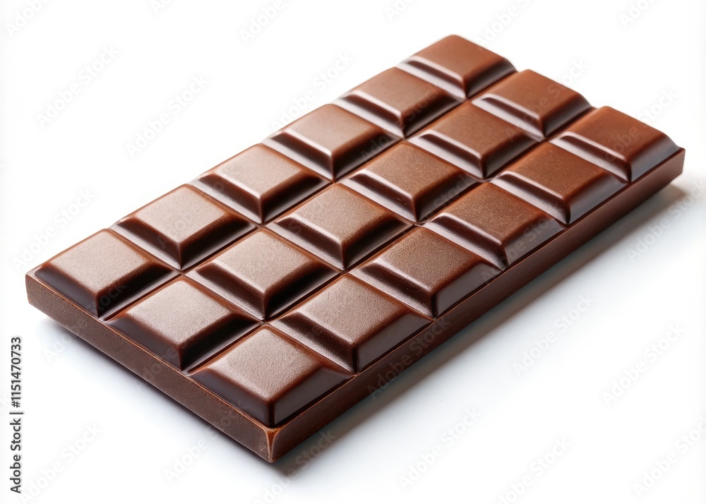 A delectable chocolate bar, perfectly isolated on a crisp white background. High-resolution image ideal for food photography and stock use. A delectable chocolate bar, perfectly isolated on a crisp white background. High-resolution image ideal for food photography and stock use.
