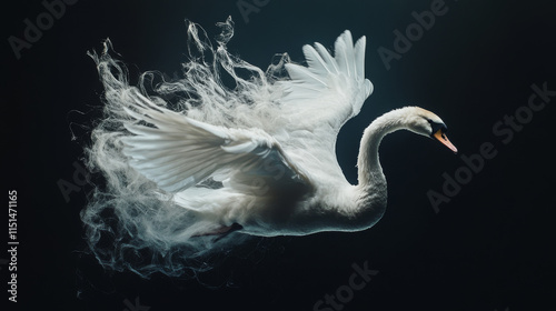 Feathers realistic. Flying furry weightless white swan objects vector isolated on dark background photo