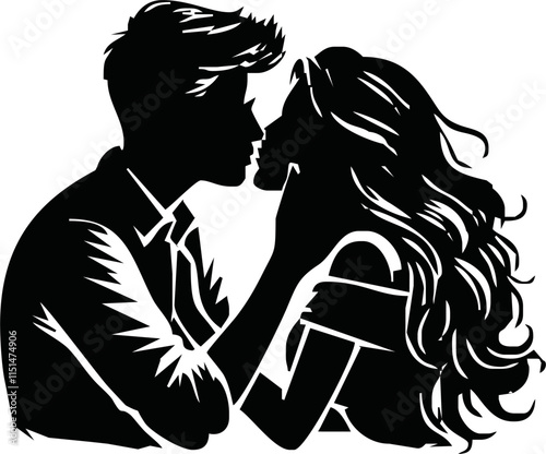 Couple in love. A guy kisses his girlfriend. Close-up. The concept of holidays, events, traditions in everyday life. Used for greeting cards for wedding day, March 8, Valentine's Day, surprise