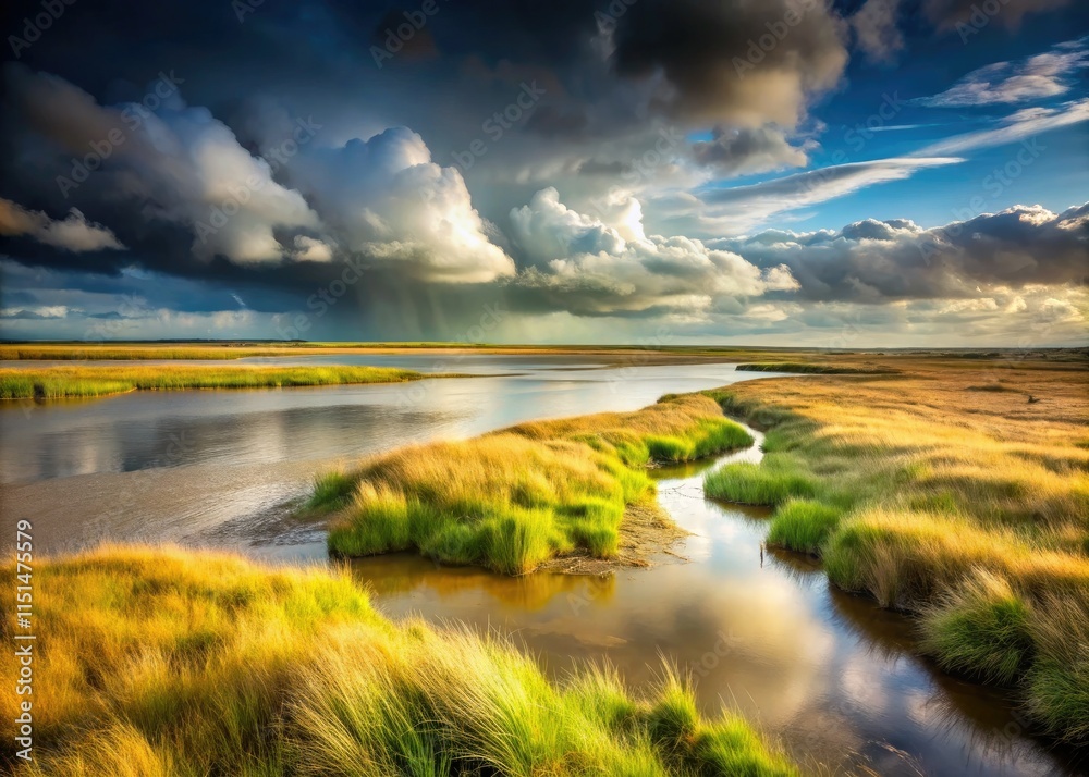 Obraz premium Conceptual Dutch photography captures the Zeeland coast's ethereal Westerschelde mudflats.
