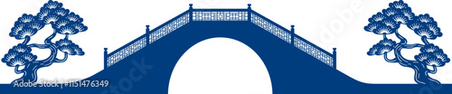Chinese style bridge with trees, flat design for Lunar new year decoration 